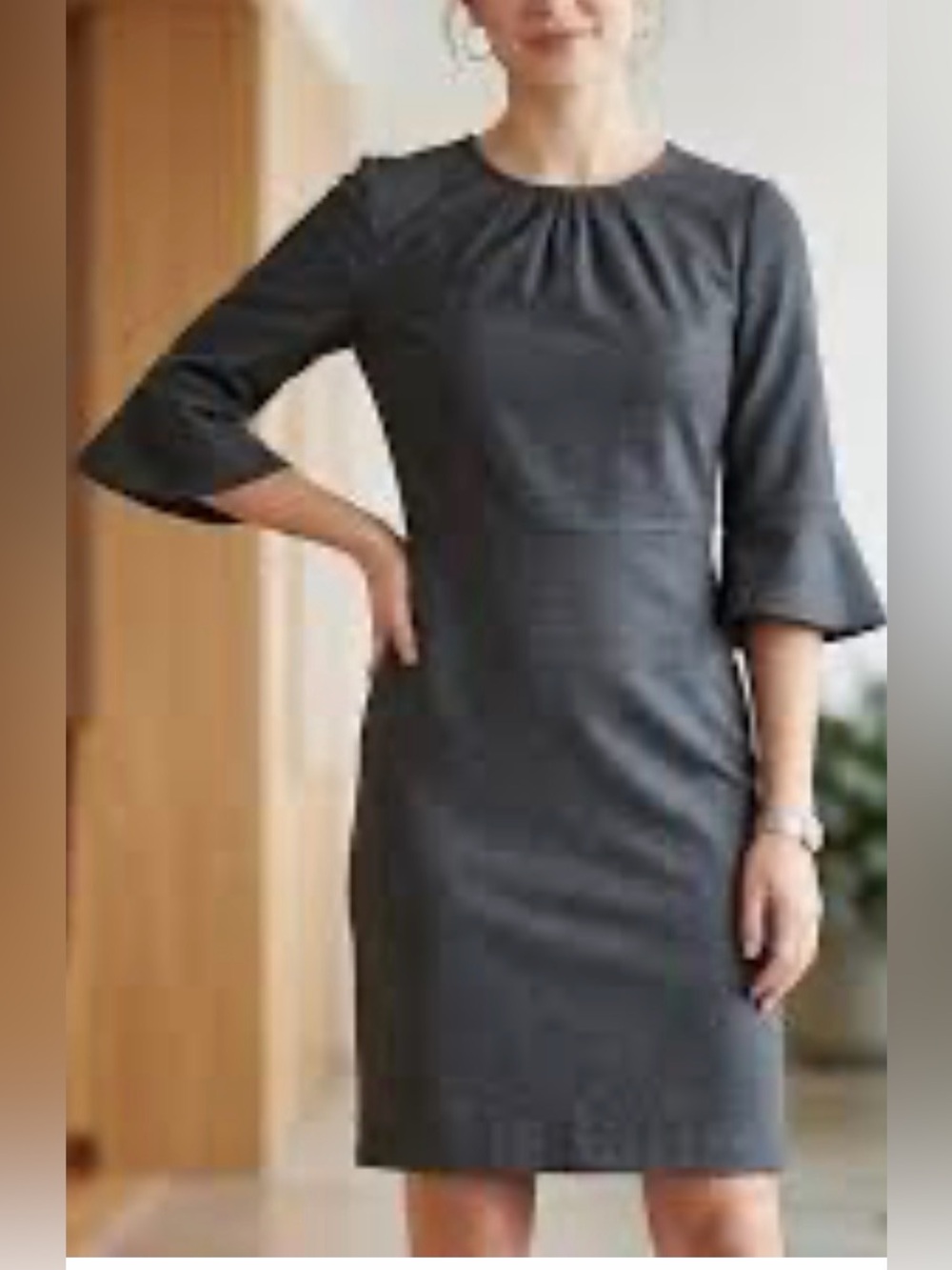 J. Crew Heather Charcoal Gray Bell-Sleeve Ponte Sheath Dress Size 10 NWT